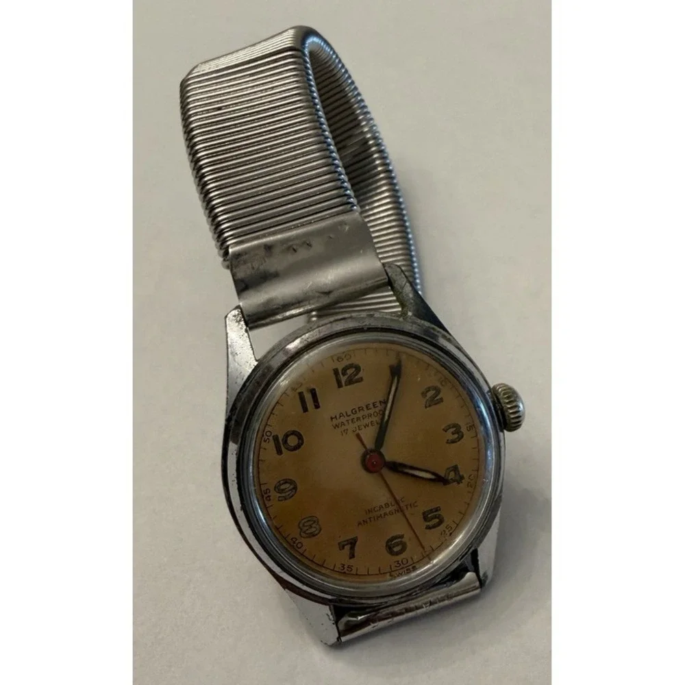 Vintage HALGREEN Incabloc Watch 17 Jewels Waterproof Manual Wind - Working